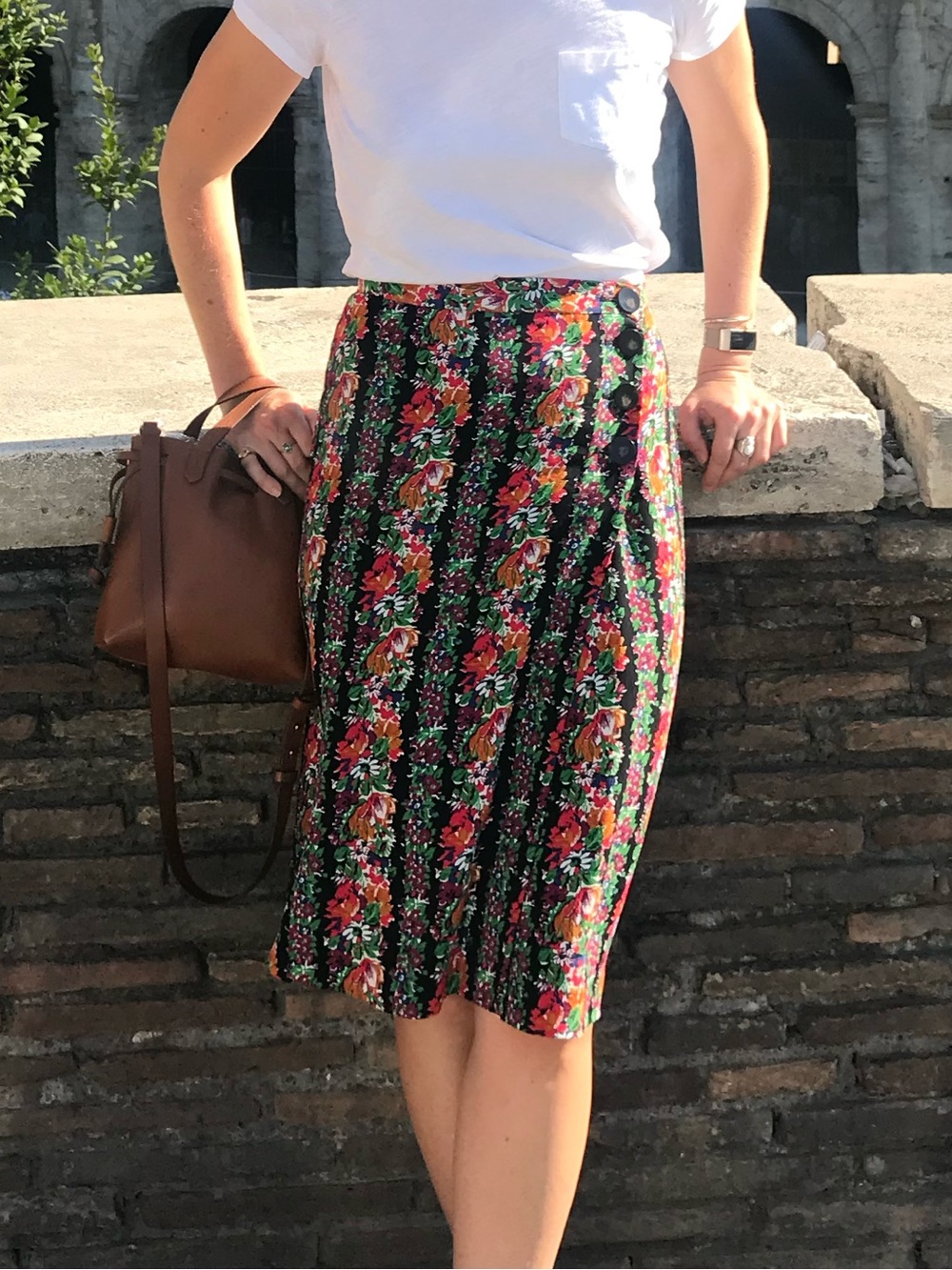 Sézane Floral Button-Detail Midi Skirt